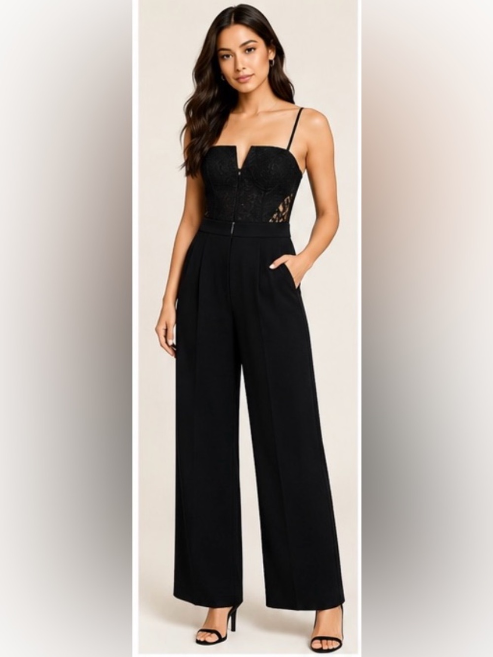Alice + Olivia Black Lace Bustier Wide-Leg Jumpsuit